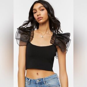 SOLD | Tulle Sleeve Crop Top